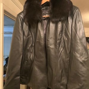 Women Leather fur collar mink